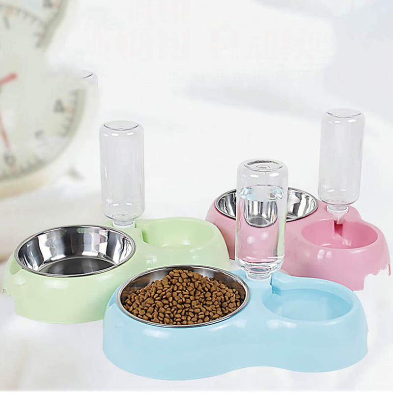 [Australia] - Hovico tainless Steel Dog Bowl Detachable Self-Distributing Gravity Pet Water Drinker and Feeder,Pet Food Water Feeder with Automatic Water Bottle Pink 