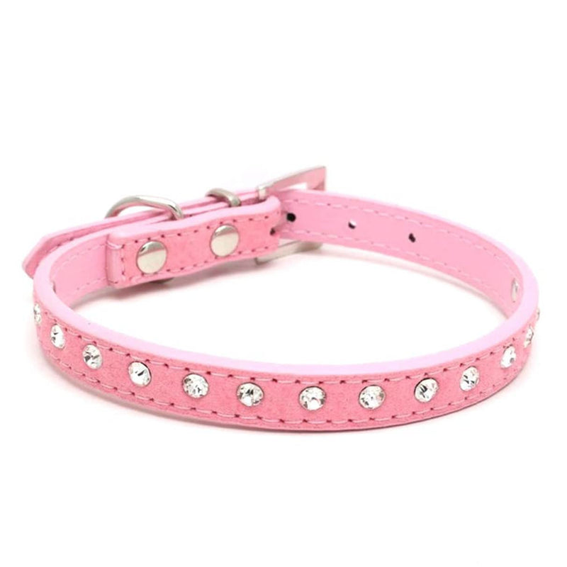 Rhinestone Dog Collar Cute Crystal Diamond Cat Collar Soft Leather Kitten Puppy Collars Adjustable for Small Medium Dogs Pink S - PawsPlanet Australia