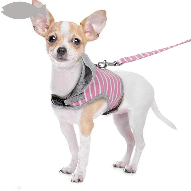 Minjie Cat Harnesses New Pet Traction Rope Pet Hooded Vest Chest Strap Cute Puppy Cat Chest Back Cover，Soft Stripe Cotton Hoodie Puppy Cat Harness with Leash for Jogging（Pink，S） - PawsPlanet Australia