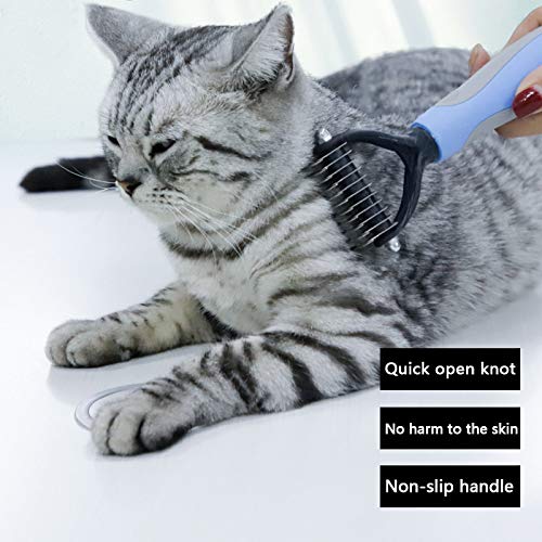 [Australia] - Pet Grooming Tool-Double-Sided Inner Hair rake for Dogs and Cats to Safely and Effectively Remove mats and Tangled decontamination Combs Without Any More Annoying Shedding or Flying Hair blue Large 