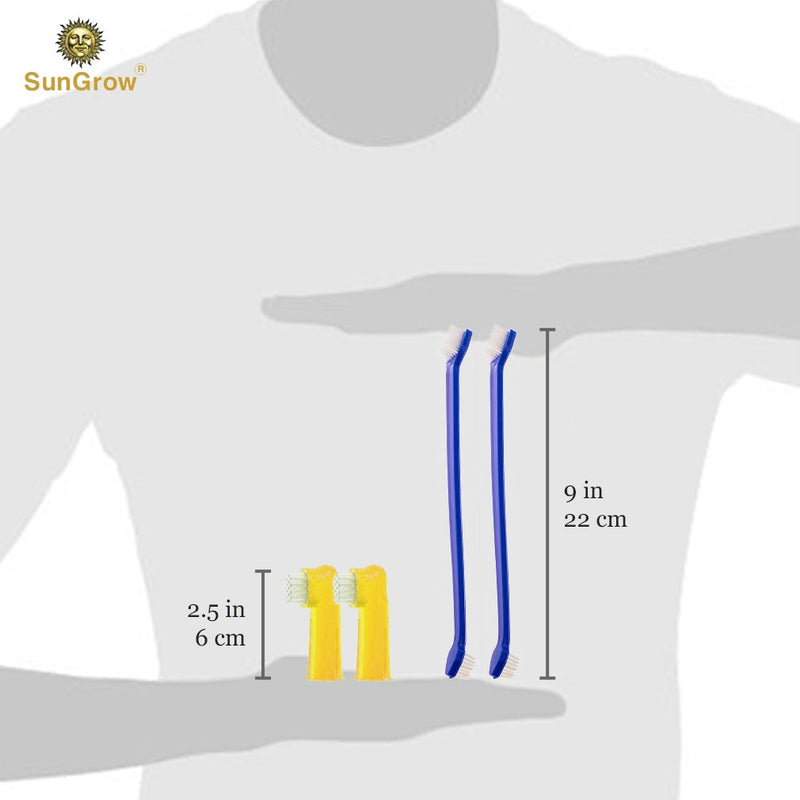 SunGrow Dog Toothbrush Set, 2 Dual-Headed Brush for Better Dental Care, 2 Finger Brushes, Vet and Pet Groomer Recommended, Freshens Dog's Breath, Use with Dog Toothpaste, 4-Pack - PawsPlanet Australia