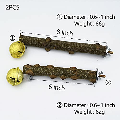 2pcs Bird Perch Stand Wood Natural Wood Perch Stand Toy, Prickly Ash Wood Bird Multifunctional Stand Toy with Little Bell and Metal Screw Buckle for Parrot Lovebird Cockatiel Mynas Little Sunbird Cage - PawsPlanet Australia