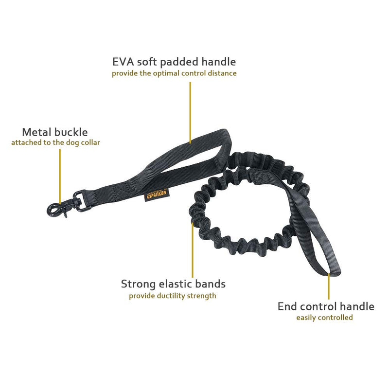 [Australia] - EXCELLENT ELITE SPANKER Bungee Dog Leash Heavy Duty Dog Leash Military Working Strong Dog Leash with Padded Handle for Medium and Large Dogs Black 
