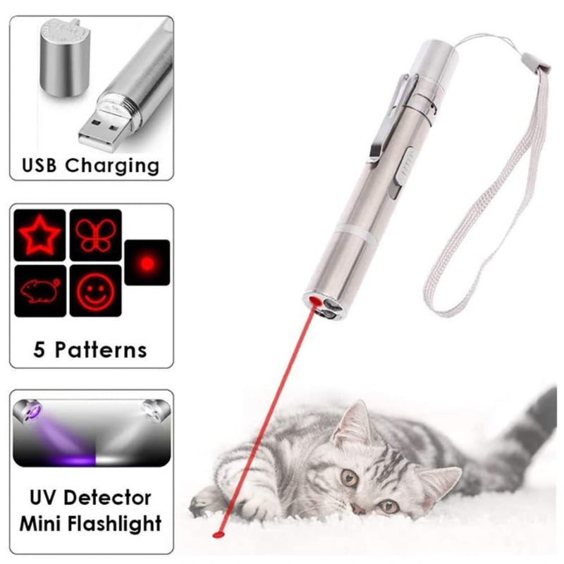 WNZQK USB Cat Toys Laser Pointer Wood Lamp UV Dogs Stick Flashlight Kitten Pet Interactive Exercise Laser Presentation Remotes for Indoor Outdoor Classroom Interactive Teaching - PawsPlanet Australia