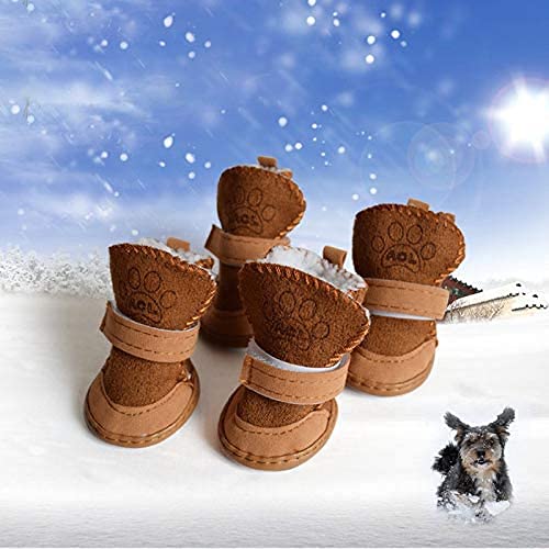 TOOPONE 4pcs Dog Shoes Autumn and Winter New Snow Boots pet Shoes Winter Warm Soft Plush Plus Velvet pet Shoes 1# Brown - PawsPlanet Australia