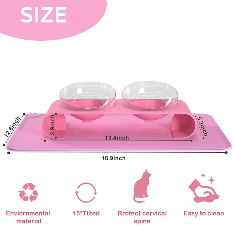 Pantula Cat Bowls Elevated Cat Bowl Magnetic 0-15° Raised Double Cat Bowl Tilted Food Water Bowl Angled Cat Food Bowl for Kitten Feeding Cat Dish with Food Mat(Pink) Pink - PawsPlanet Australia