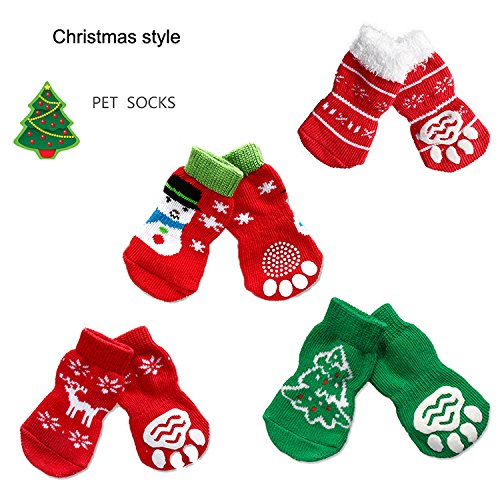 Mummumi Small Dog Sock,Puppy Anti-Slip Socks Comfortable Shoes Boots with Rubber Reinforcement Soft of 4pcs Breathable Sock Design for Pet Dogs S C - PawsPlanet Australia