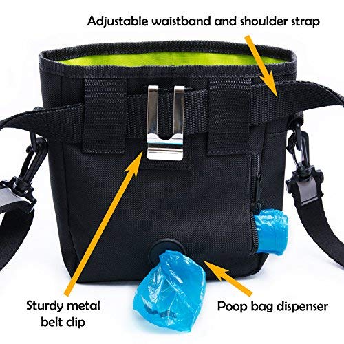 PERRAMA Dog Treat Bag, Training Pouch for Small and Large Dogs with Clicker and Collapsible Food Bowl BPA Free – Pet Treats Tote Bag with Waist and Shoulder Reflective Straps and Belt Clip Black - PawsPlanet Australia