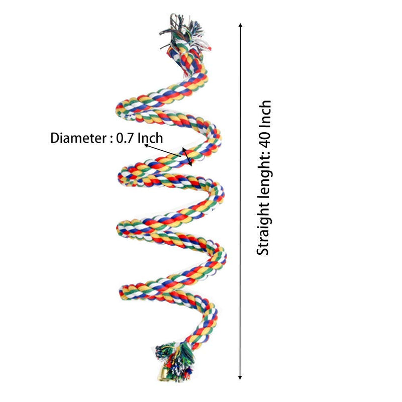 [Australia] - ANIAC Bird Spiral Cotton Rope Perches with Bell Parrots Chewing Bungee African Grey Cage Toys Swing Birdcage Accessories Parakeet Climbing Stand bar (40 Inches) 
