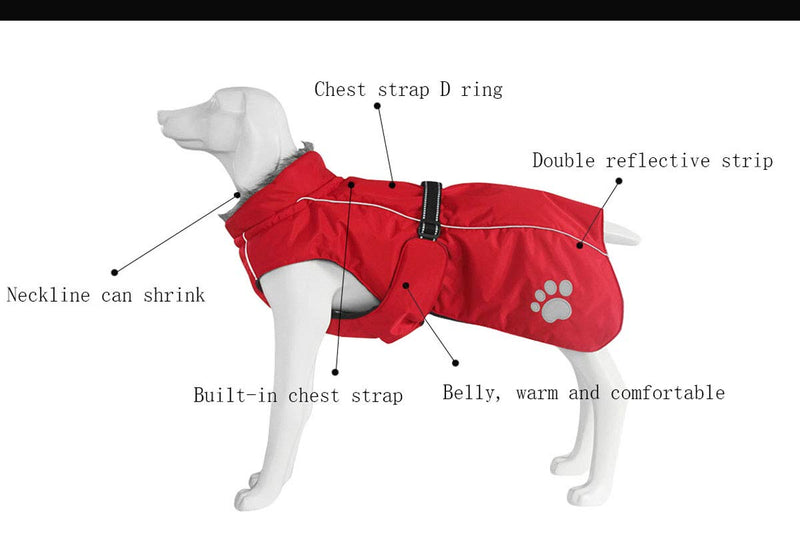 Brabtod Dog Jackets for Winter Windproof Waterproof and Cotton Warm Dog Coats, for Small -Large Dog Jacket Puppy Coats -red-M M(Back: 20"in) Red - PawsPlanet Australia