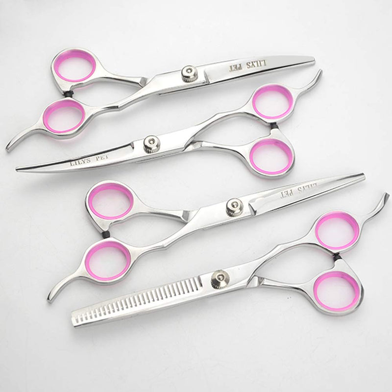 LILYS PET Professional PET Dog Grooming Scissors Suit,RED/Blue Ring, Cutting&Curved&Thinning Shears 6.0" - PawsPlanet Australia
