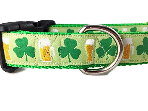 [Australia] - St Patricks Dog Collar, Caninedesign, Shamrock, Beer, Leprechaun, 1 inch Wide, Adjustable, Nylon, Medium and Large Shamrocks and Beer Medium 13-19" 