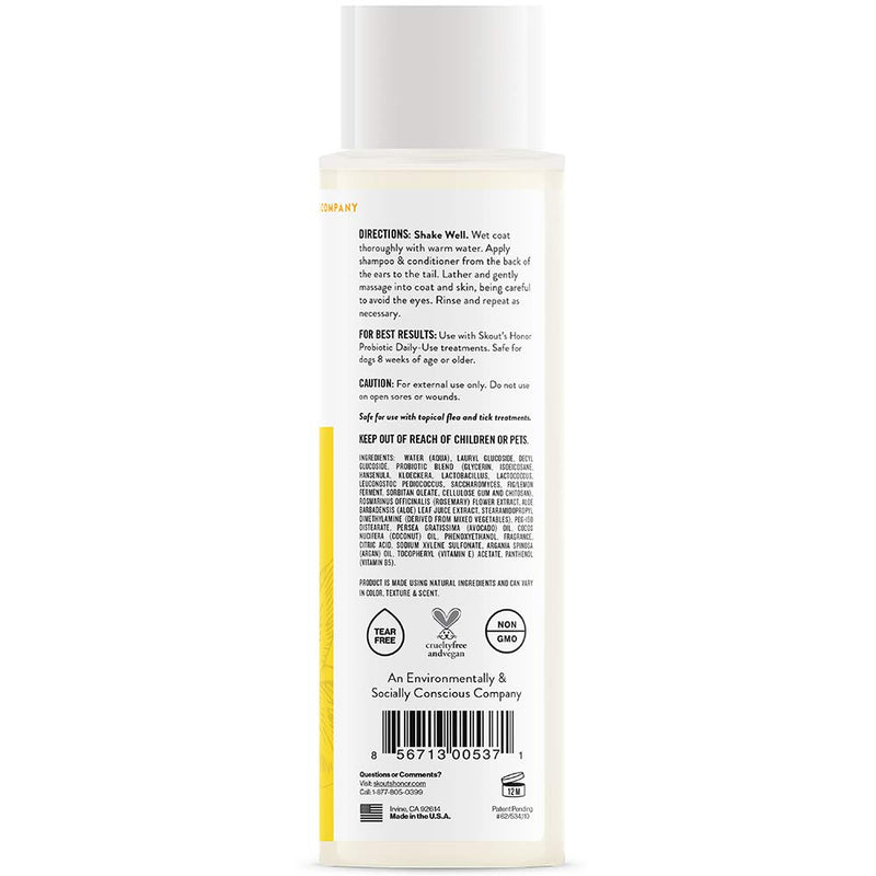 [Australia] - SKOUT'S HONOR: Probiotic Pet Shampoo & Conditioner - 2-in-1 with Avocado Oil - Cleans and Conditions Fur, Supports Pet’s Natural Defenses, PH-Balanced, Sulfate Free Honeysuckle 16 Fl Oz 