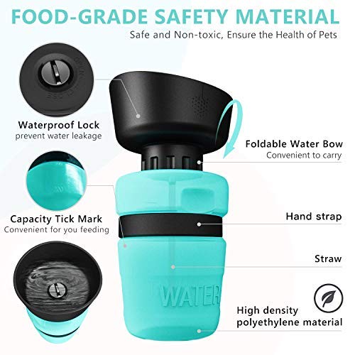 Portable Dog Water Bottle,Upgraded 2 in 1 Pet Travel Water Bottle and Bowl,Leakproof Pet Drinking Bottle for Dog Cat Outdoor Travel Walking,Lightweight Large Capacity Pet Water Bottles 18oz BPA Free Light Blue - PawsPlanet Australia