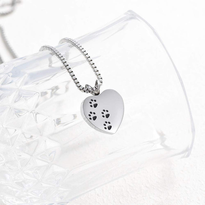 [Australia] - XSMZB Always in My Heart Cremation Jewelry for Ashes Pet Paw Print Pendant Locket Stainless Steel Holder Ashes Keepsake Memorial Urn Necklace Silver 