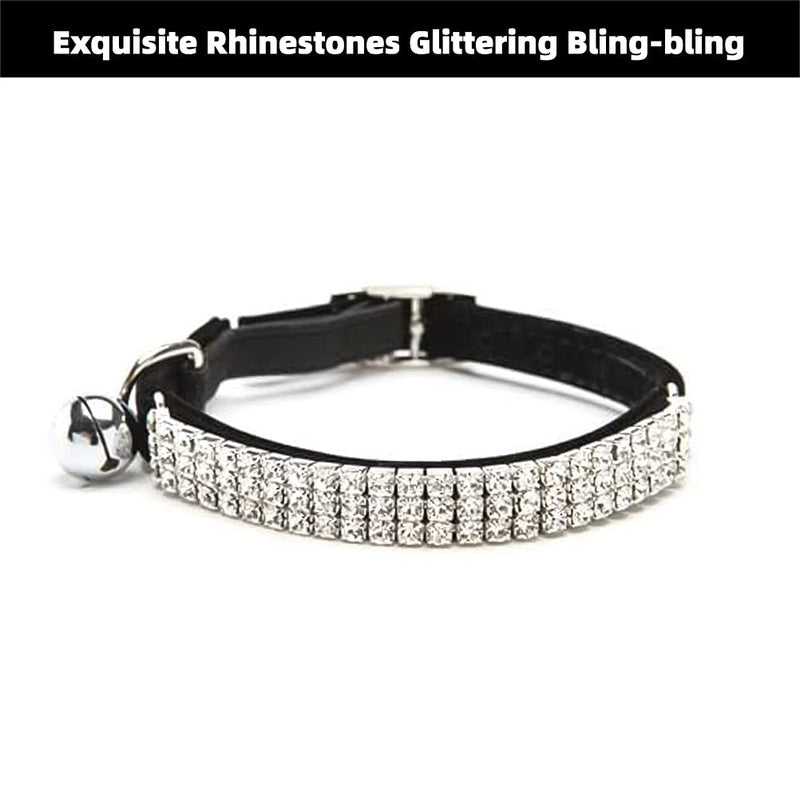 BINGPET Adjustable Cat Collar Soft Velvet Safe Collars Bling Diamante with Bells Black - PawsPlanet Australia