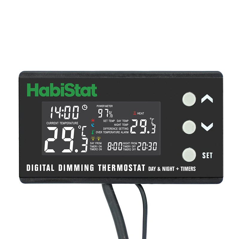 Habistat - Digital Dimming Thermostat - Day And Night Timer - Waterproof - 3 Metre Long Sensor - Adjustable Alarm - Perfect For Reptile Encourages - 600 Watt - PawsPlanet Australia