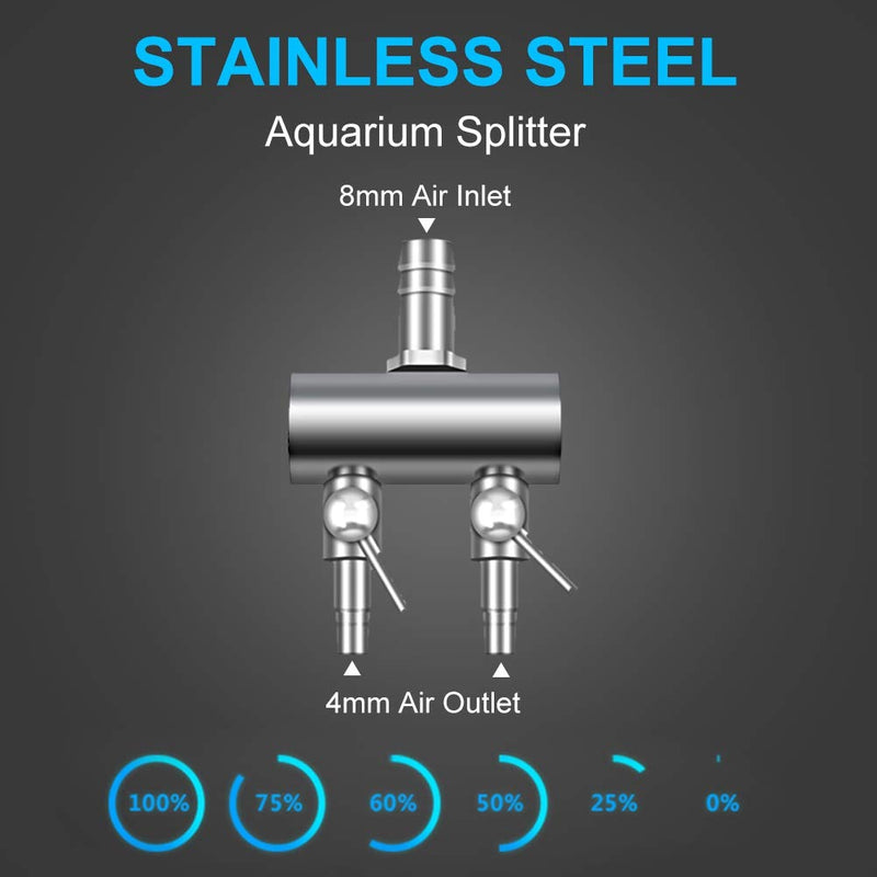 [Australia] - Hffheer Fish Tank Air Flow Splitter Stainless Steel Aquarium Air Control Valve Fish Tank Oxygen Distributor Aquarium Air Pump Accessories 2 Way 
