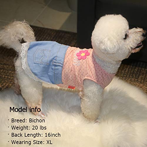 [Australia] - kyeese Dog Dress Polka Dot Sunflower Dog Shirt Denim with Lace Cat Shirt Small (Sunflower) Pink 