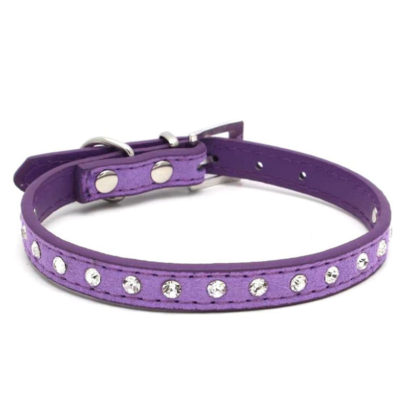 Rhinestone Dog Collar Cute Crystal Diamond Cat Collar Soft Leather Kitten Puppy Collars Adjustable for Small Medium Dogs Purple S - PawsPlanet Australia