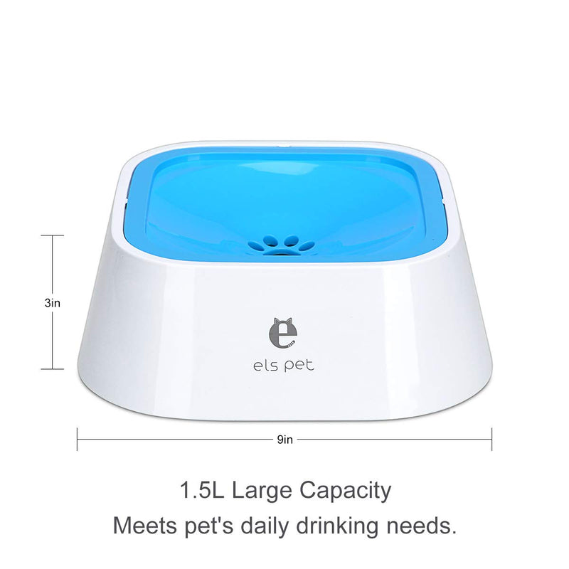 TOWEAR Pet Floating Water Bowl,1.5L Slow-Down Water Feeder Fountain No Spill Anti-Overflow Anti-Choking Automatic Water Food Bowl for Dog Cat Puppy Animal Feeding (Blue) Blue - PawsPlanet Australia