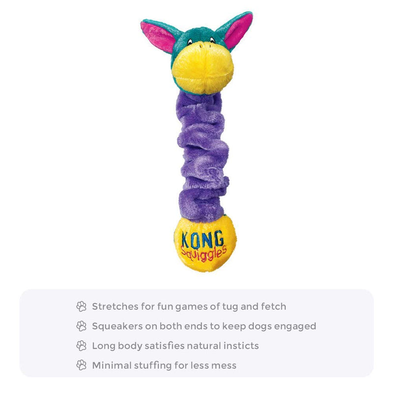 KONG - Squiggles - Stretchy Plush Dog Toy with Squeaker (Assorted Characters) - For Large Dogs - PawsPlanet Australia