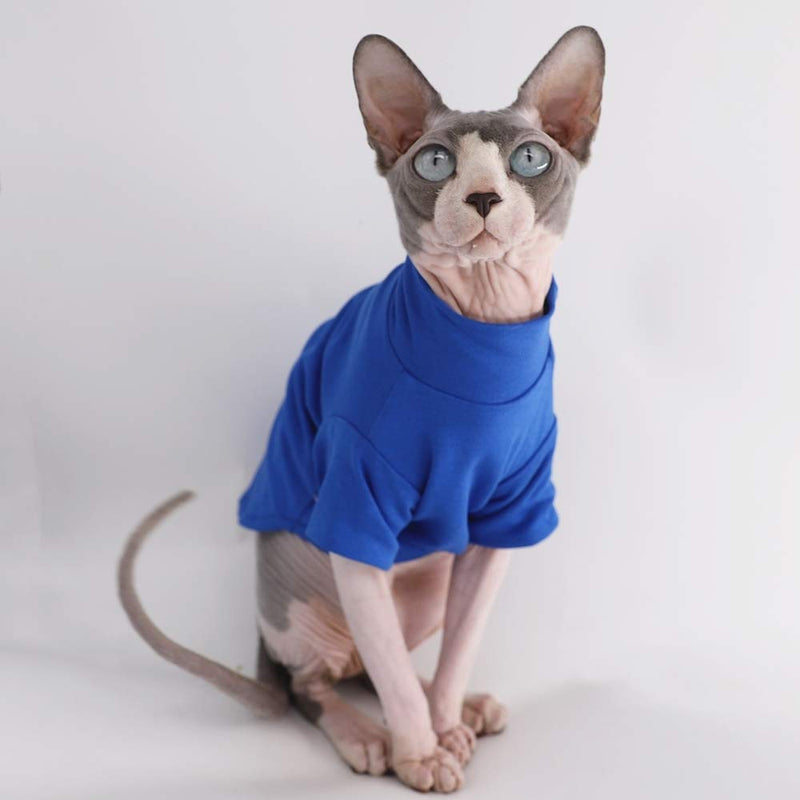 [Australia] - Sphynx Cat Clothes Winter Thick Cotton T-Shirts Double-Layer Pet Clothes, Pullover Kitten Shirts with Sleeves, Hairless Cat Pajamas Apparel for Cats & Small Dogs S (3.3-5 lbs) Blue 