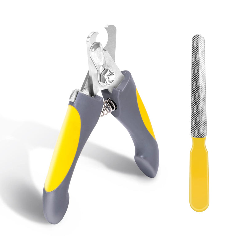 Professional claw scissors for dogs and cats with nail file stainless steel, claw pliers for large dogs, nail scissors rabbits, cutters for pets nail clippers with safety protection yellow - PawsPlanet Australia