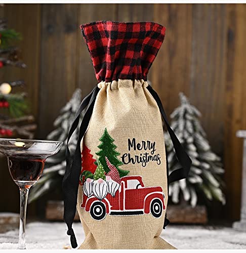 Christmas Wine Bags Set of 6,Linen Embroidery Wine Covers Gift Wrap Bags for Christmas Dining Room Decoration,Party,Wedding.etc - PawsPlanet Australia