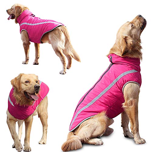 Idepet Waterproof Dog Coat Winter Warm Jacket, Windproof Pet Clothes Dog Jacket Outfit for Small Medium Dogs with Harness Hole XL-6XL 5XL Pink - PawsPlanet Australia