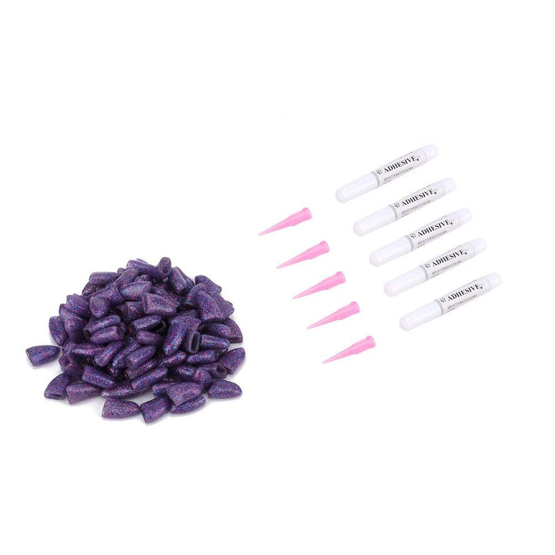 Hffheer Dog Nail Caps, Pack of 100 Colorful Soft Pet Claw Nail Caps Cover Paw Control with Glue and Applicators for Dog Claws (Violet L) Violet L - PawsPlanet Australia