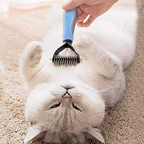 QMYS Pet Dematting Comb Dogs and Cats Dematting Rake Combs Grooming Tool Deshedding Brush Pets Loose Knots Hair Removal Trimmer (Blue, Large) - PawsPlanet Australia