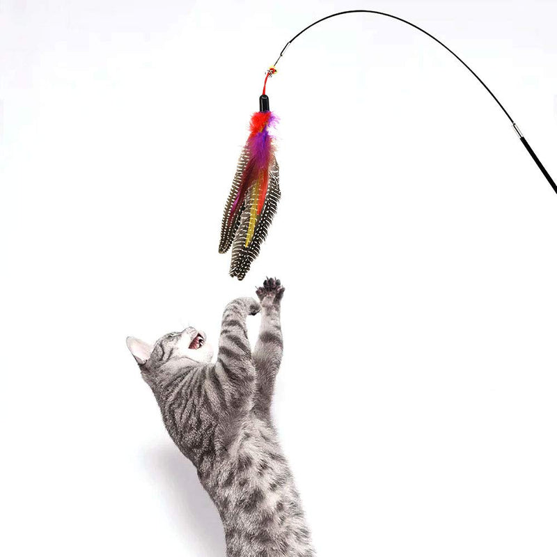 Feather Teaser Cat Toy, Retractable Cat Wand Toy Set 18pcs Assorted Teaser Refills with Bell, Including Bird Feather, Squiggly Worm, Crinkle Balls for Indoor Kitty Interactive Teather Fishing Pole Toy - PawsPlanet Australia