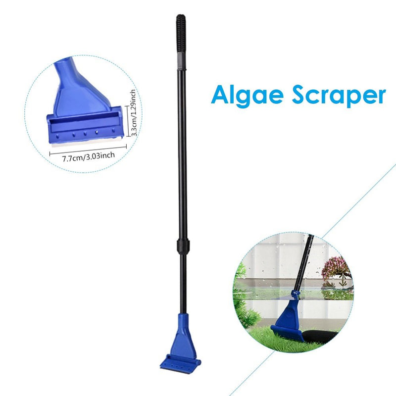 [Australia] - AquaticHI 5 in 1 Multi-Function Aquarium/Fish Tank Cleaning Tool, Algae Scraper, Fish Net, Sponge, Plant Fork, Gravel Rake for Long Deep Fish Tanks Extendable 