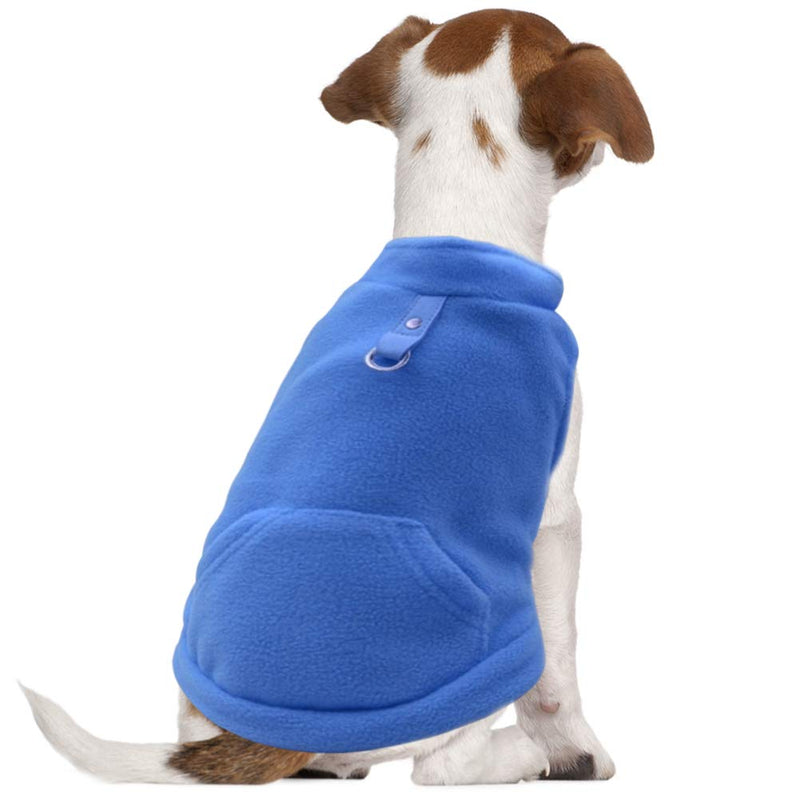 [Australia] - EXPAWLORER Fleece Autumn Winter Cold Weather Dog Vest Harness Clothes with Pocket for Small Dogs Large Blue 