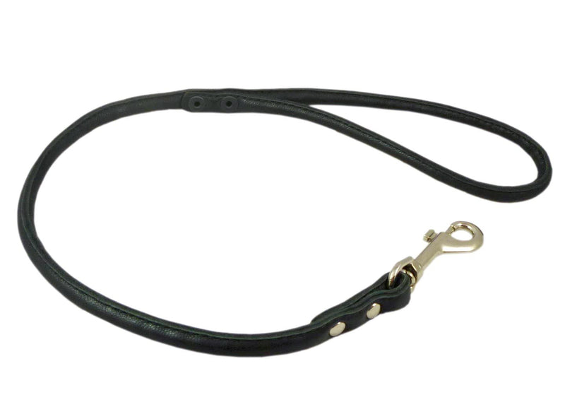 [Australia] - Round Genuine Rolled Leather Dog Short Leash 24" Long 3/8" Wide Black for Medium Breeds 