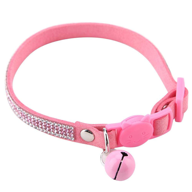 HEEPDD Cat Collars, Colorful Adjustable Buckle PU Leather Necklace Necktie Quick Release Safety Kitten Collar with Bells for Daily Party Photoshot (S-Pink) S Pink - PawsPlanet Australia