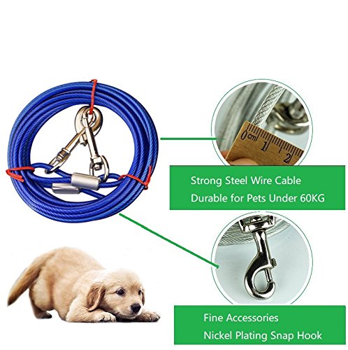 Stainless Steel Pet Dog Tie Out Cable - Double Head Dog Leash Camping Outdoor Tie-out Cable for Medium Large Pet Dogs (10m/33Ft, Blue) 10m/33Ft - PawsPlanet Australia