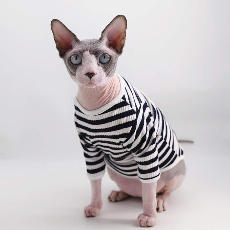 [Australia] - Stripes & Heart Sphynx Hairless Cat Cute Breathable Summer Cotton T-Shirts Pet Clothes,Round Collar Vest Kitten Shirts Sleeveless, Cats & Small Dogs Apparel XL (8.8-11 lbs) Blue 