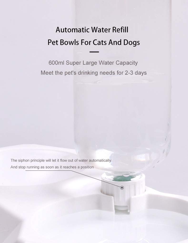 LeerKing 2 in 1 Automatic Cat Dog Water Dispenser and Food Bowl Set Plastic Pet Feeding Double Bowls Tilted with Stand for Small Medium Dogs Cats Rabbits, Pale Pink - PawsPlanet Australia