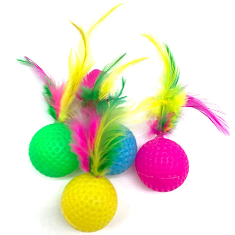 POPETPOP Cat Ball Toys with Feathers Interactive Golf Sponge Balls Assorted Kitten Squeaky Chasing Toy Pack of 24 - PawsPlanet Australia