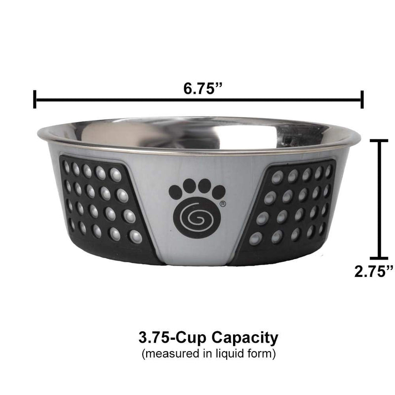 PetRageous 13094 Fiji Stainless-Steel Non-Slip Dishwasher Safe Dog Bowl Medium Grey - PawsPlanet Australia