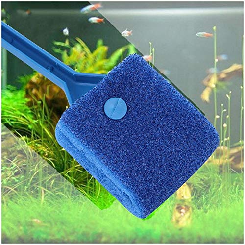 [Australia] - Petacc Double-Sided Fish Tank Cleaner Sponge Cleaning Brush Portable Scraper Practical Scrubber with Non-Slip Handle, Suitable for Cleaning Fish Tank Blue 