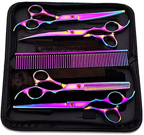 Flyproshop Dog Grooming Scissors Set, Pet Trimmer Kit Dog Cat Hair Care Thinning with 7 Inch Cutting Scissors, Thinning Scissors, Curved Scissors, Grooming Comb - PawsPlanet Australia