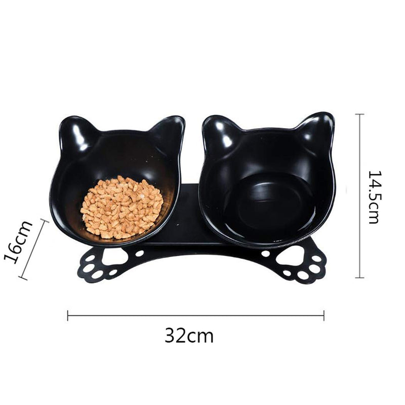 YEZIDE Double Pet Bowls Dog Cat Water & Food Feeder with Non-skid Anti-overflow Plastic Tray and Mat for Puppy Dogs Cats and Other Pets (Black) - PawsPlanet Australia