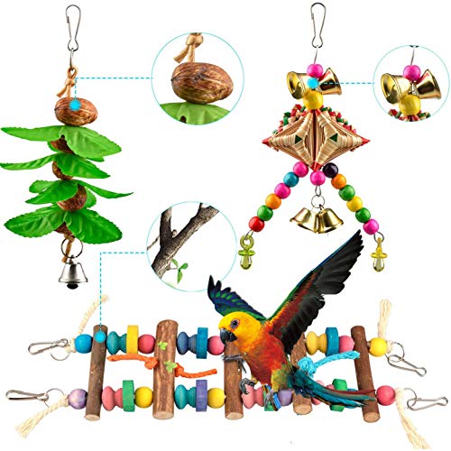 [Australia] - Viowey 6pcs Bird Swing Toys, Parrot Chewing Toys, Hanging Perches with Bells Toys for Parrots, Parakeet, Conure, Cockatiel, Mynah, Love Birds, Finches 