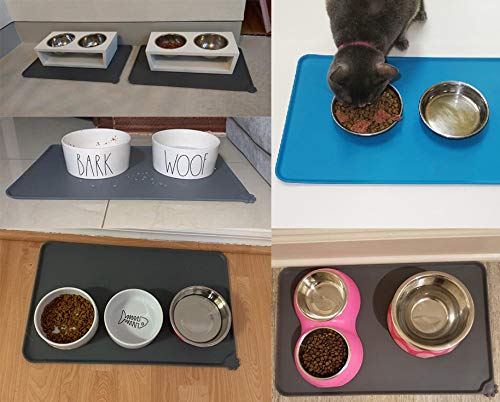 Kismaple Cat Dog Feeding Mat Silicone Waterproof Mat Feeding Tray for Dogs Cats Rabbit Bunny Water Food Bowl Mat Non-slip Placemat (Black) Black - PawsPlanet Australia