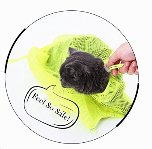 [Australia] - TECH-P Creative Life Adjustable Multifunctional Polyester Cat Washing Shower Mesh Bags Pet Nail Trimming Bags-Yellow 