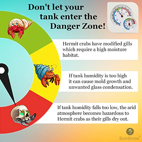 [Australia] - SunGrow Hermit Crab Humidity and Temperature Meter, 3x1 Inch, Analog Gauge for Accurate Readings, Measures in Fahrenheit and Percent, Dual Thermometer and Hygrometer for Terrariums 