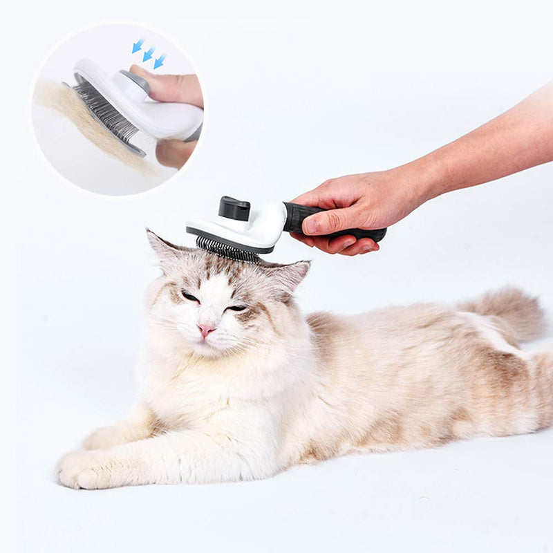Pet Cat Brush Dog Brush Short Hair Grooming Brush Undercoat Cat Brush Fine Hair Soft Brush Automatic Hair Removal Comb with One Button Cleaning - PawsPlanet Australia